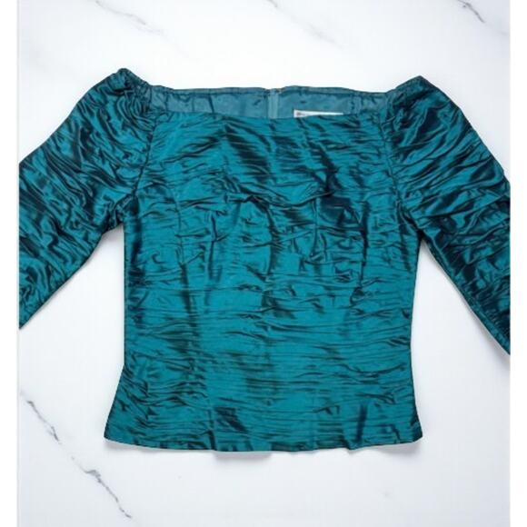 Vintage Chetta B Teal Silk Ruched Off Shoulder Party Top Size 4 Bloom Noviello - Picture 4 of 8